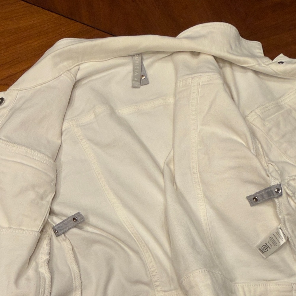 Athleta runners White Denim/ Gray Hoodie vest attachment - women’s size medium - Picture 6 of 10